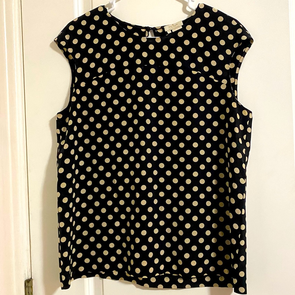 Kate Spade Sleeveless Blouse - Black and Tan Polka Dot. Sz L